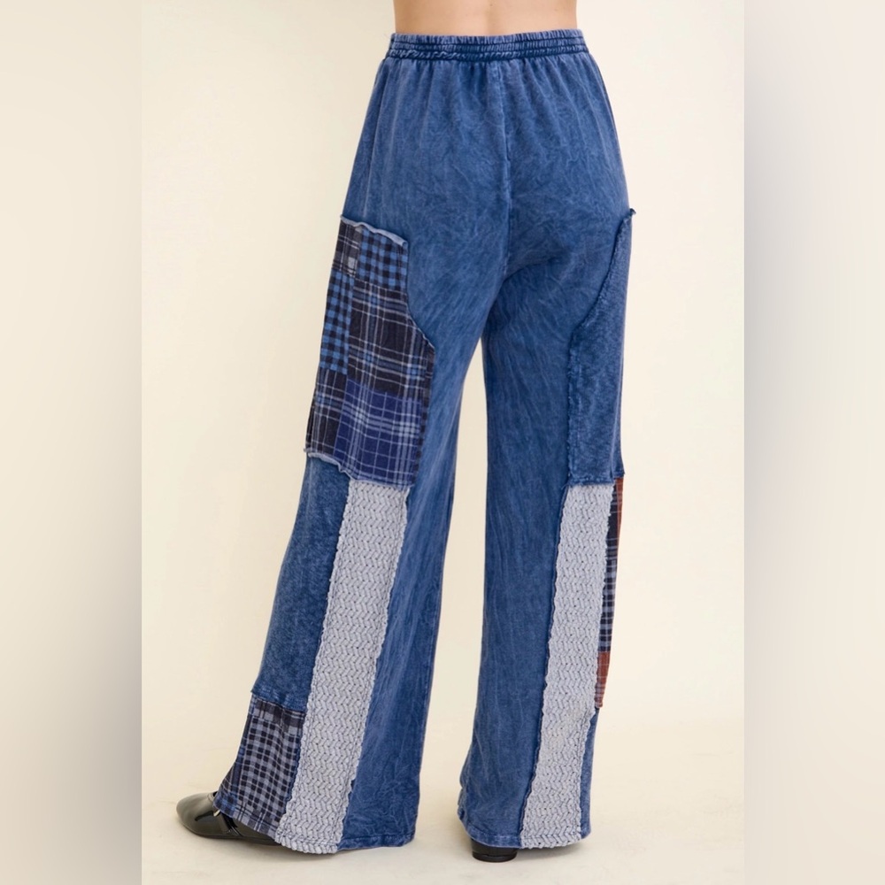 JB2 J.Her Boho Patchwork Mineral Washed Plaid Patched Doily Pant - Picture 3 of 4